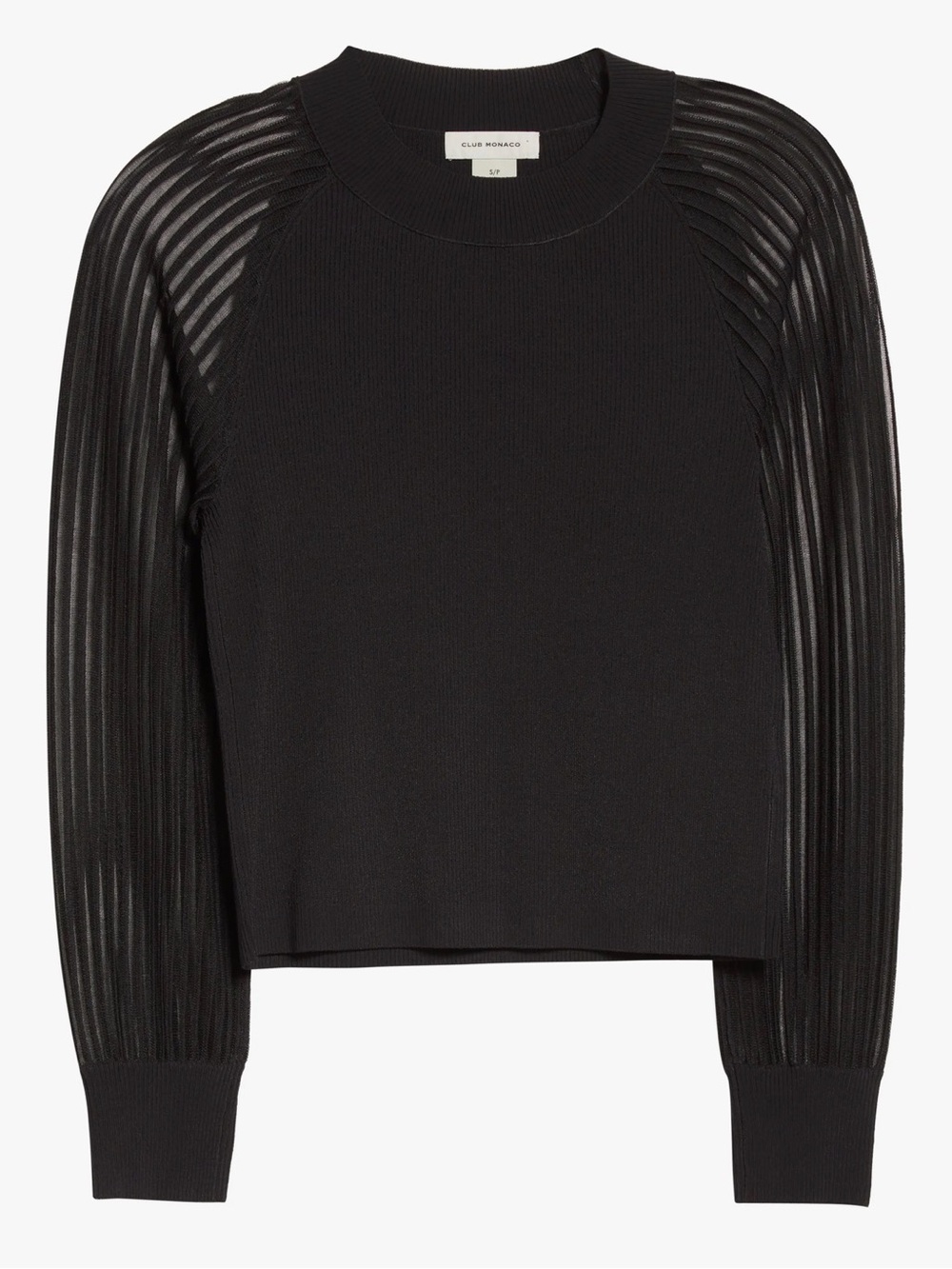 Club Monaco Black Sheer-Sleeve Knit Top